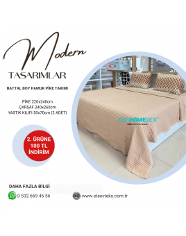 ETEHOMETEX ÇİFT KİŞİLİK HAVUZLU PİKE TAKIMI BEJ 8696474231880